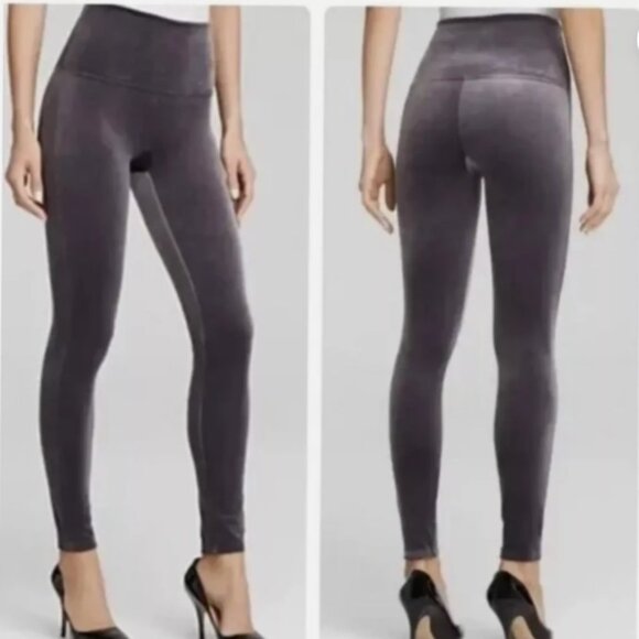 Spanx Ready To Wow High Rise Silver Gray Velvet Leggings Size 1X - Picture 2 of 12